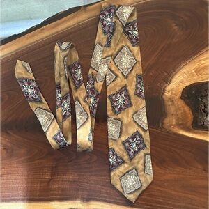 Christian Dior Vintage Silk Tie Gold Maroon